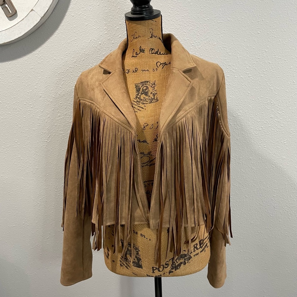 Faux suede fringe jacket